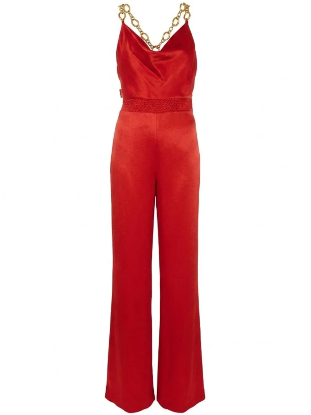 A+O Riska Cowl Neck Chain Strap Jumpsuit in Red & Gold - Picture 1 of 16